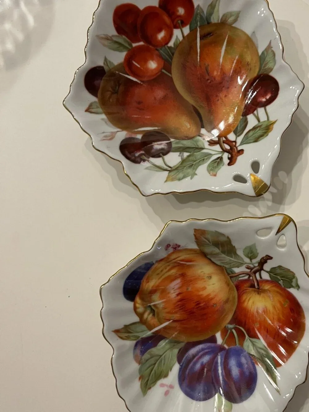 Vintage Mitterteich Bavaria Porcelain Dishes Set of TWO - Fruit Motif Germany